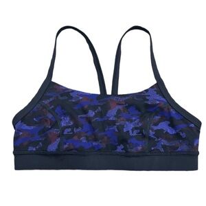 Lululemon Athletica Rise and Run Sports Bra BLK Purple houndstooth camo